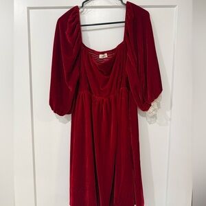 NWT Tullabee Red Velvet Midi Dress XL Lace Sleeve Altar’d State Boutique Style